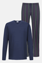 Mey Heren Pyjama Lang Luminous Stripes Yacht Blue detail 3