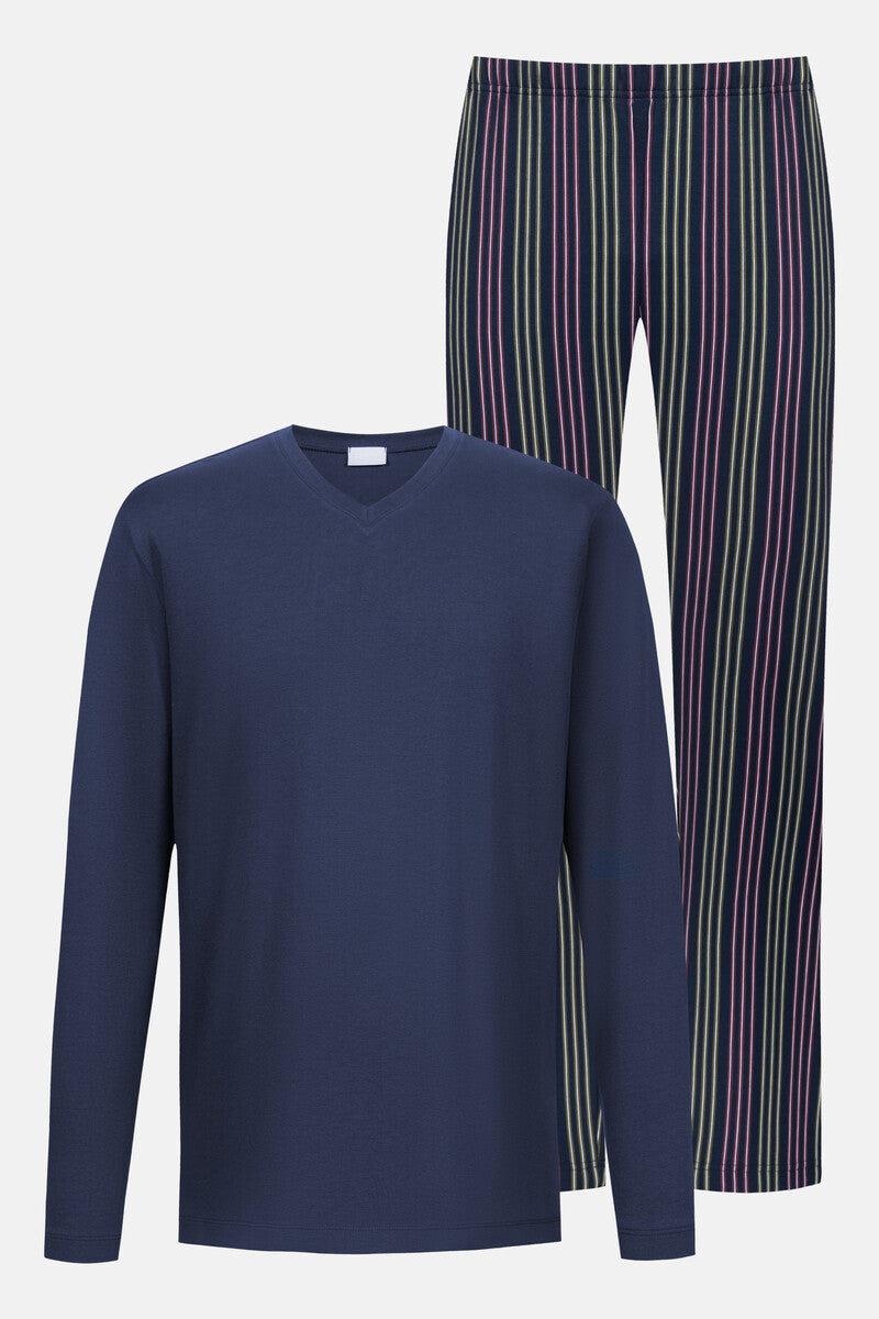 Mey Heren Pyjama Lang Luminous Stripes Yacht Blue detail 3