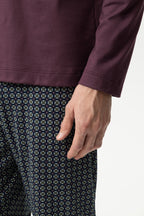 Mey Heren Pyjama Lang Evening Geo Oxblood detail 2