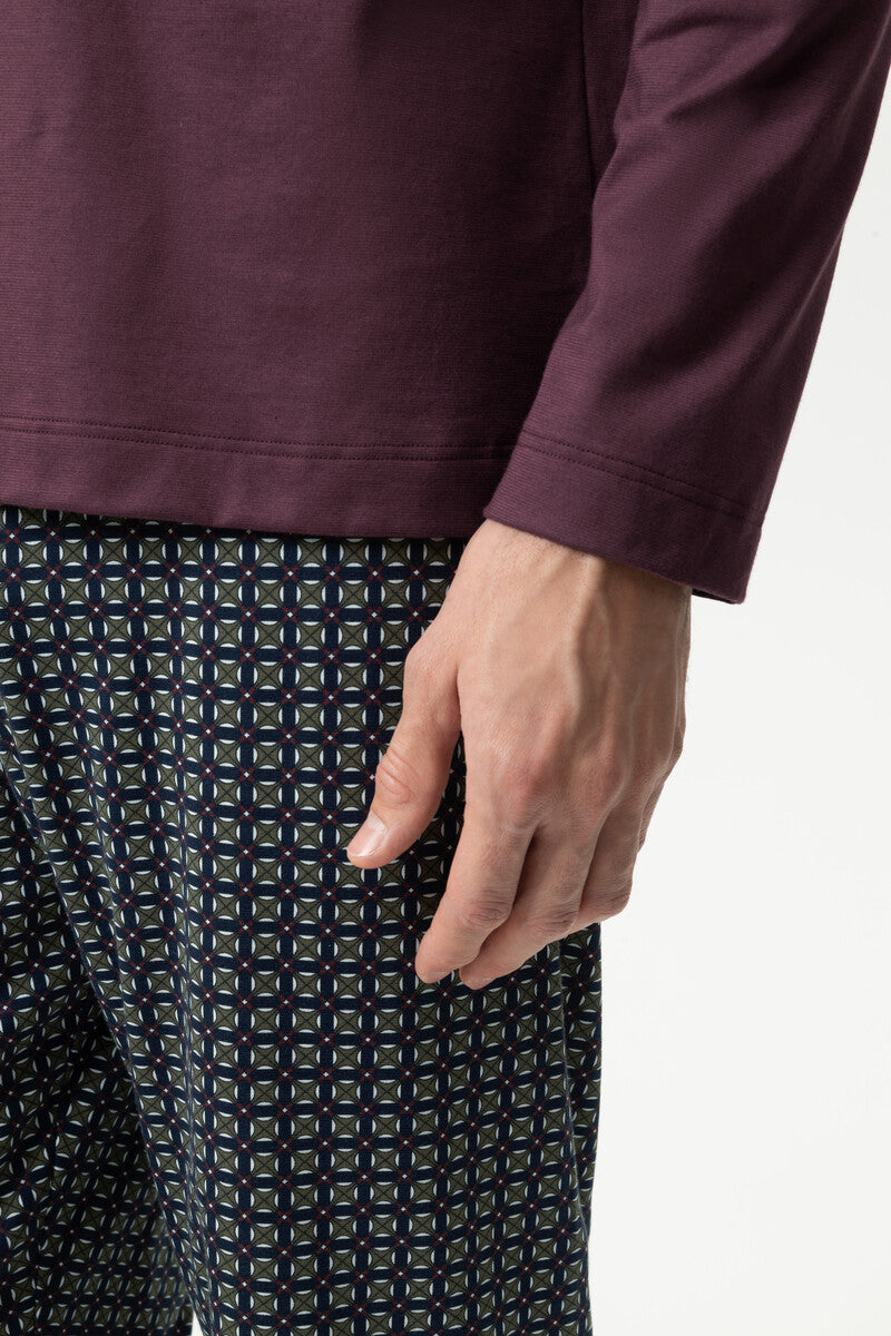 Mey Heren Pyjama Lang Evening Geo Oxblood detail 2
