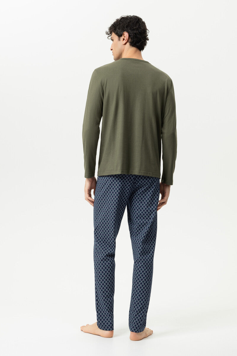 Mey Heren Pyjama Lang Sleek Circles Black Forest Green detail 1