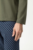 Mey Heren Pyjama Lang Sleek Circles Black Forest Green detail 2