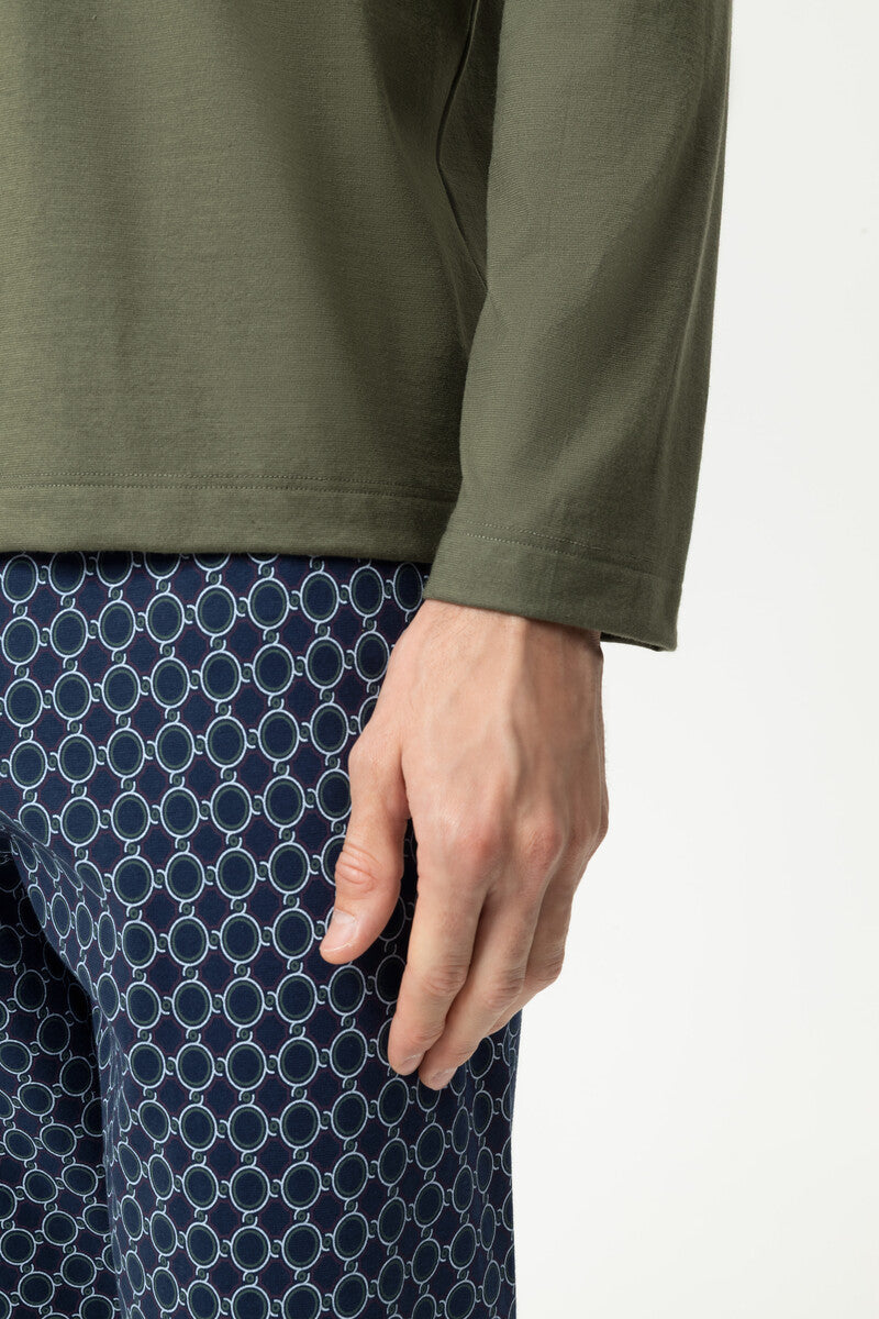 Mey Heren Pyjama Lang Sleek Circles Black Forest Green detail 2