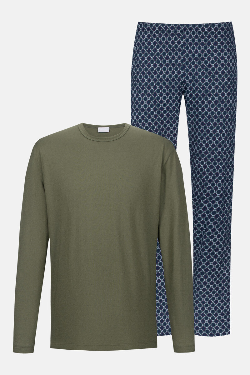 Mey Heren Pyjama Lang Sleek Circles Black Forest Green detail 3