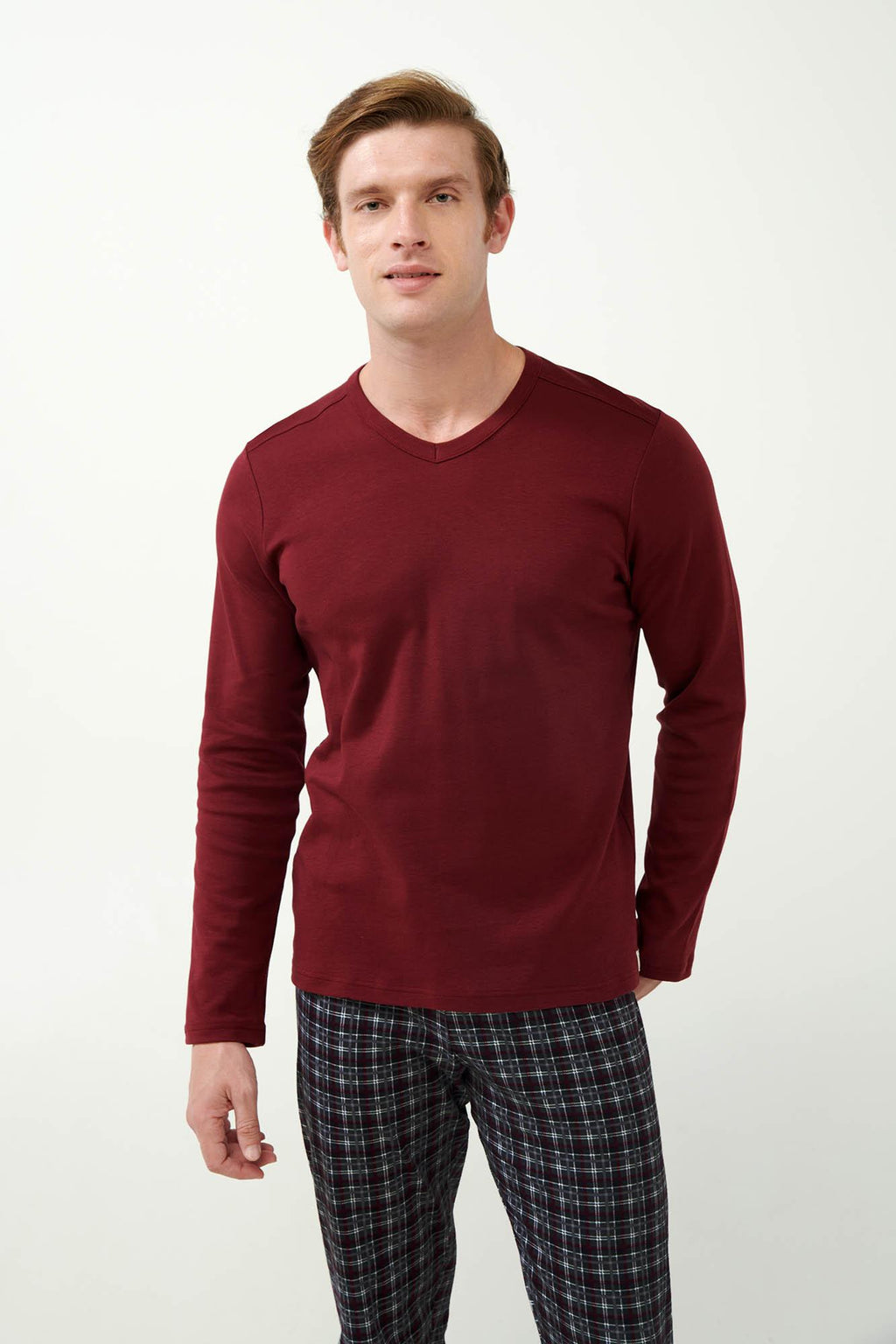 Vamp Herenpyjama Katoen Ruit Bordeaux