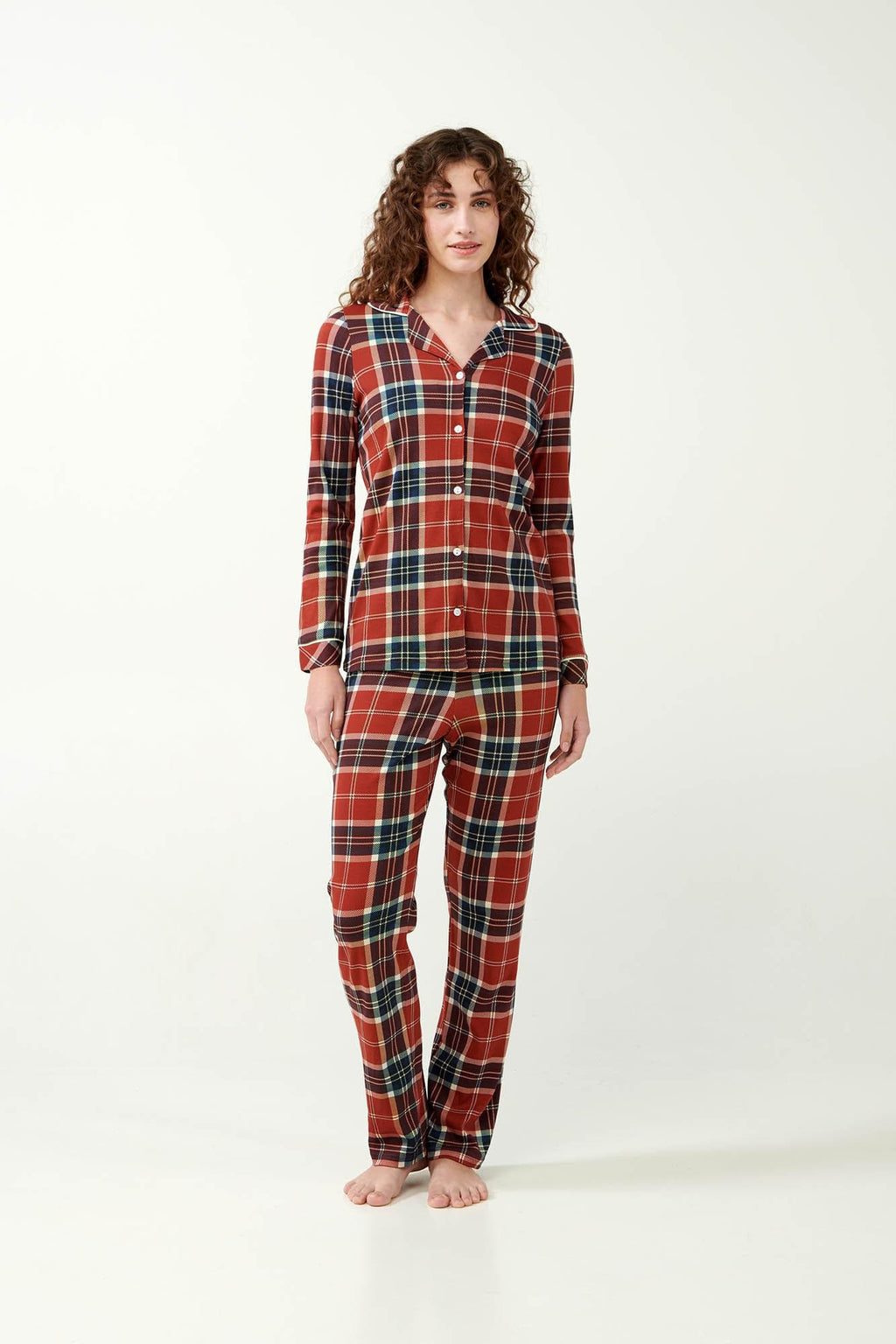 Vamp Pyjama Katoen Schotse Ruit met Knoopsluiting