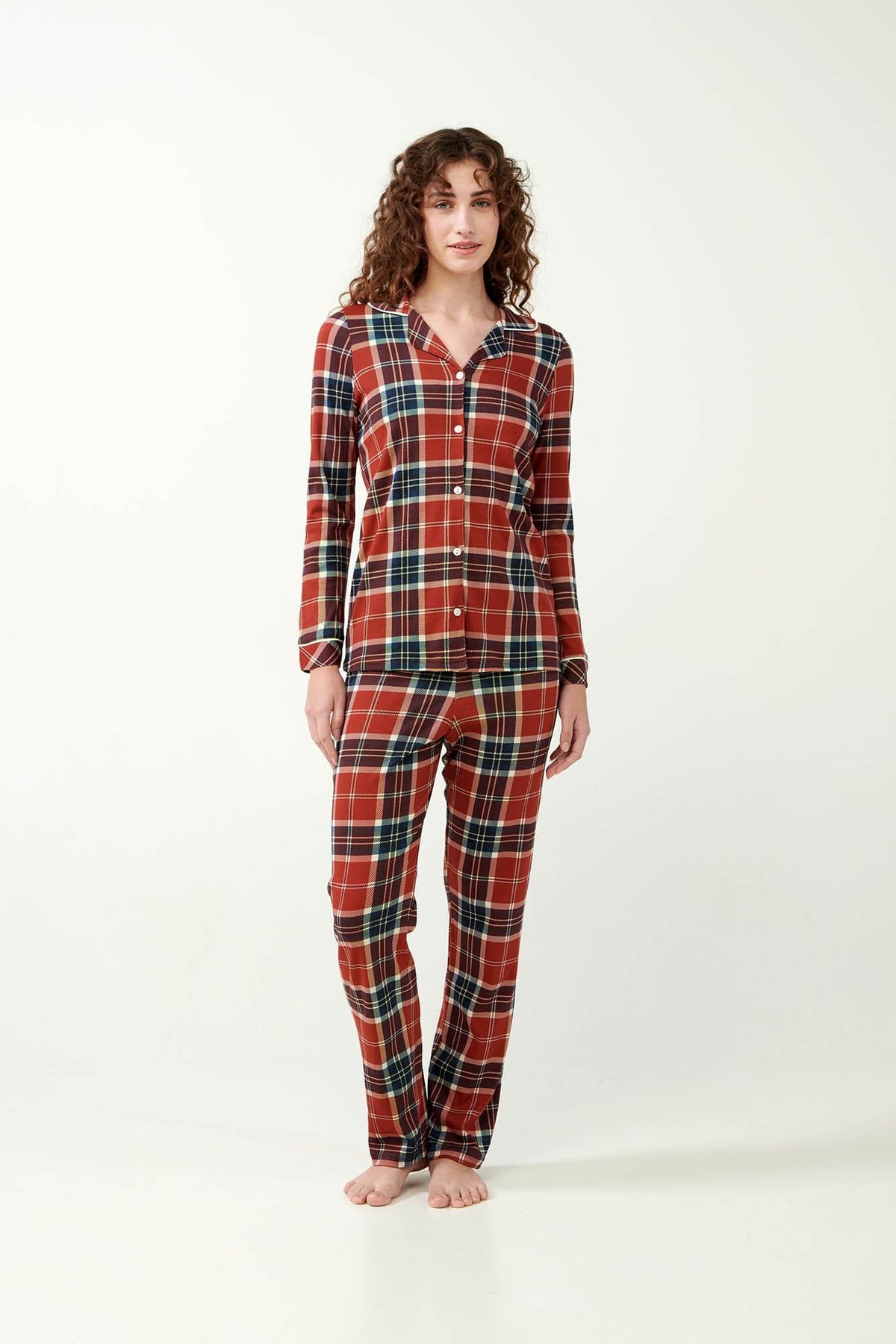 Vamp Pyjama Katoen Schotse Ruit met Knoopsluiting