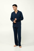 Vamp Herenpyjama Katoen met Knoopsluiting Donkerblauw