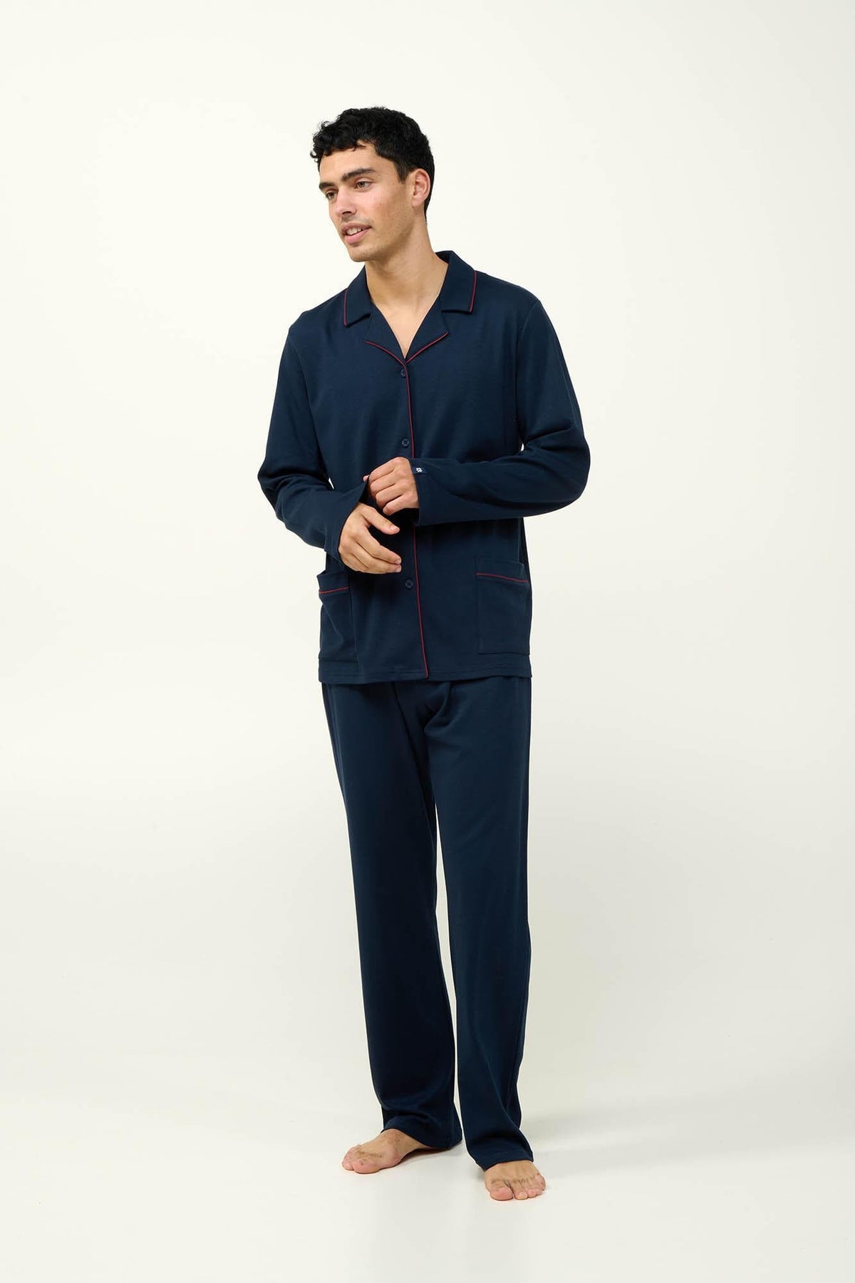 Vamp Herenpyjama Katoen met Knoopsluiting Donkerblauw