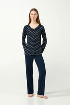 Vamp Pyjama Micromodal Goudprint Donkerblauw