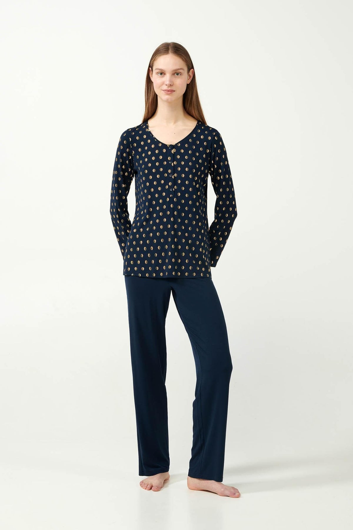 Vamp Pyjama Micromodal Goudprint Donkerblauw