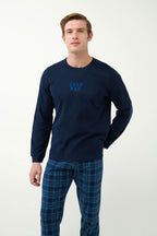 Vamp Herenpyjama Katoen Schotse Ruit Blauw