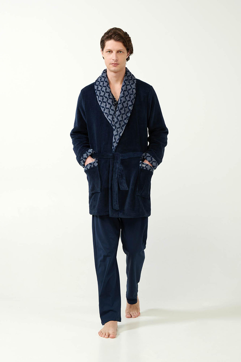 Vamp Heren Kamerjas Fleece Donkerblauw