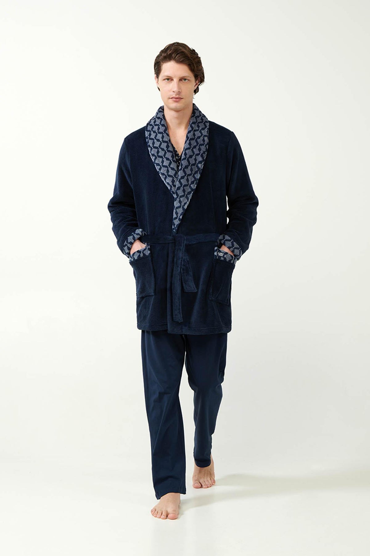 Vamp Heren Kamerjas Fleece Donkerblauw