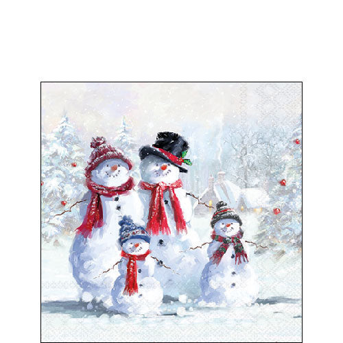 Servetten Sneeuwmannen met Muts – cocktail 25 x 25 cm