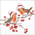 Servetten Roodborstjes met Kerstmuts – lunch 33 x 33 cm
