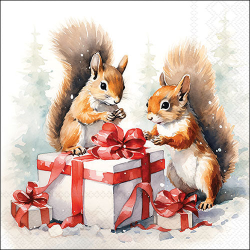 Servetten Eekhoorntjes met Kerstcadeaus