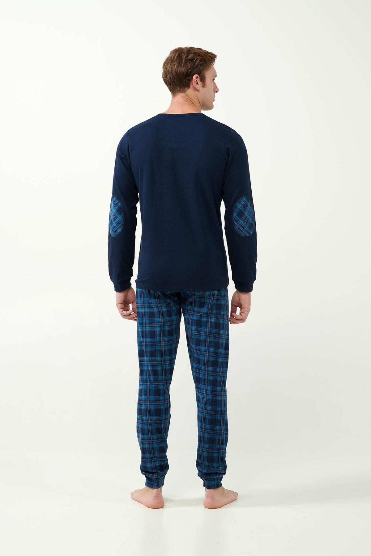Vamp Herenpyjama Katoen Schotse Ruit Blauw
