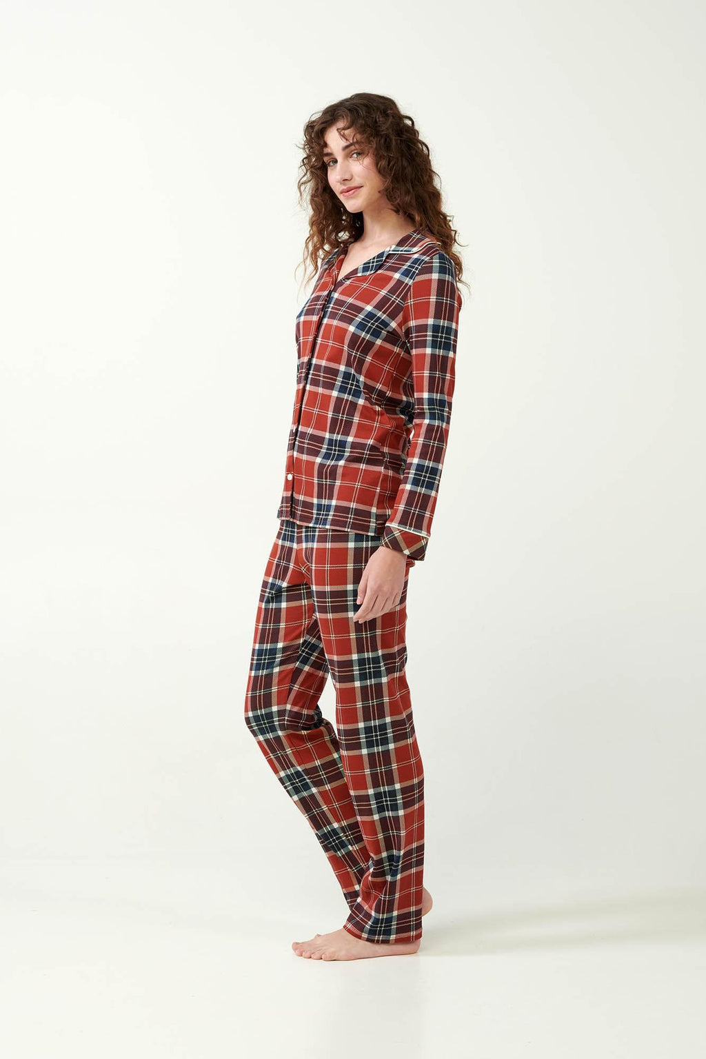 Vamp Pyjama Katoen Schotse Ruit met Knoopsluiting