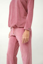 Vamp Velours Loungeset met Ribtop Oudroze