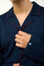 Vamp Herenpyjama Katoen met Knoopsluiting Donkerblauw