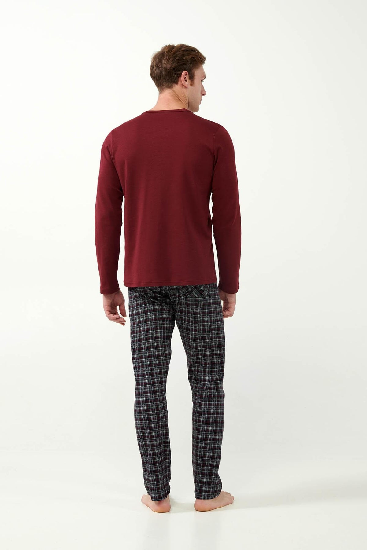 Vamp Herenpyjama Katoen Ruit Bordeaux