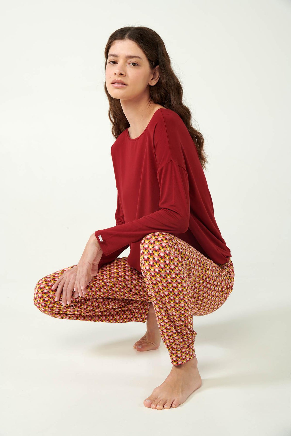 Vamp Pyjama Micromodal Rood met Retroprint