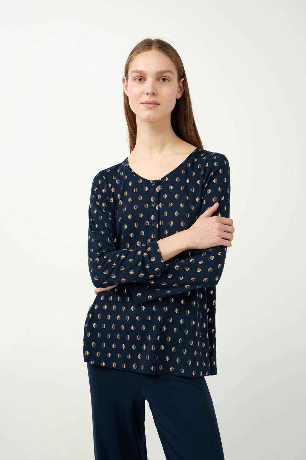 Vamp Pyjama Micromodal Goudprint Donkerblauw