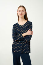 Vamp Pyjama Micromodal Goudprint Donkerblauw