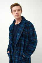 Vamp Heren Kamerjas Fleece Schotse Ruit Blauw