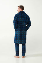 Vamp Heren Kamerjas Fleece Schotse Ruit Blauw
