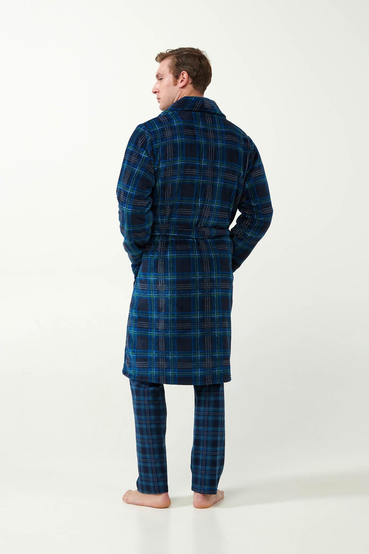 Vamp Heren Kamerjas Fleece Schotse Ruit Blauw
