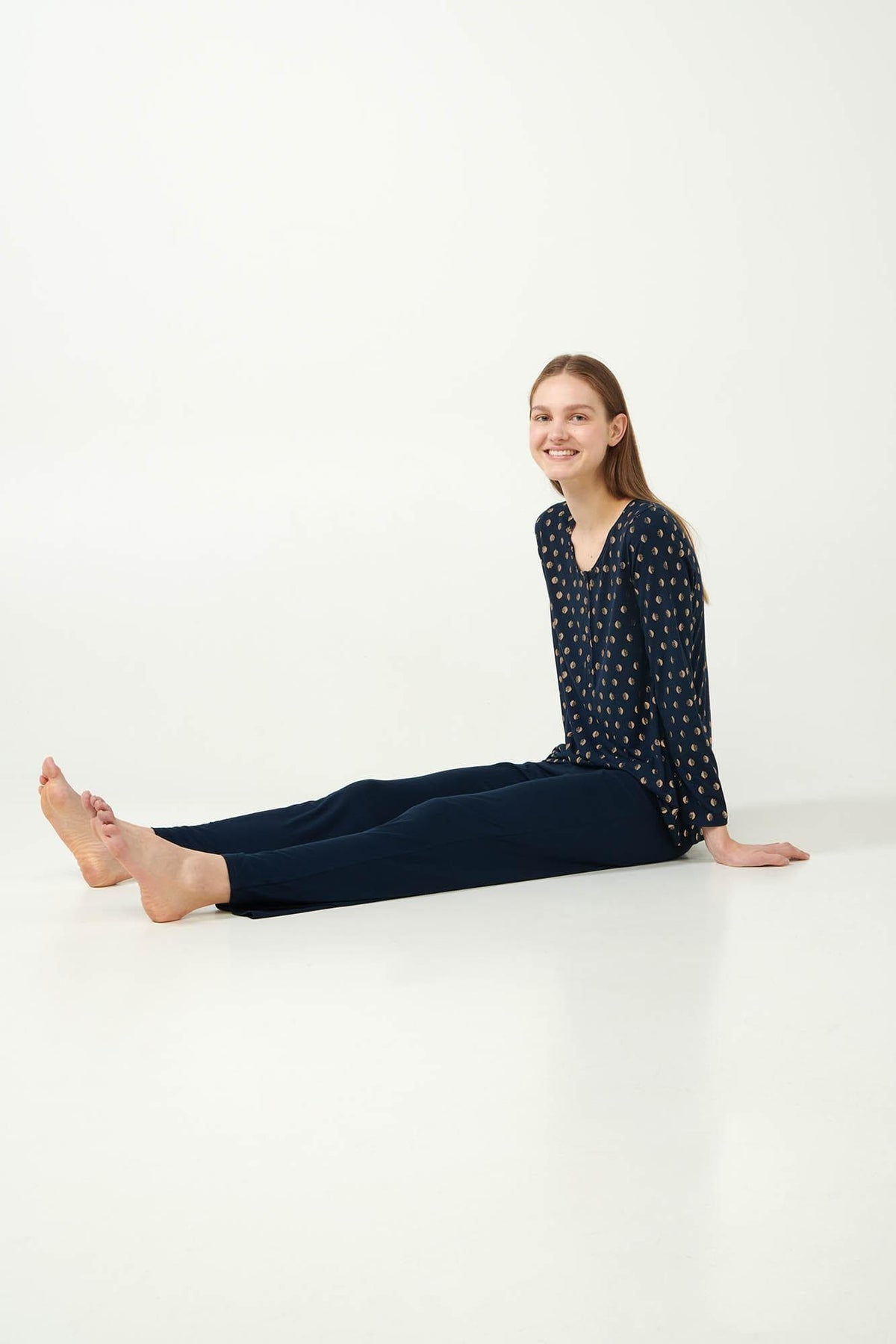 Vamp Pyjama Micromodal Goudprint Donkerblauw
