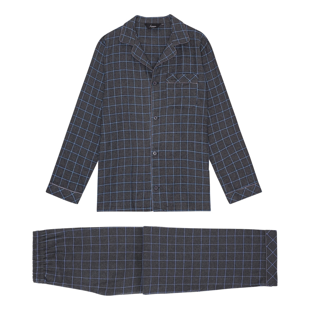 Ambassador Heren Pyjama Oslo Flanel Grijs Blauw Ruit