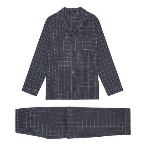 Ambassador Heren Pyjama Oslo Flanel Grijs Blauw Ruit