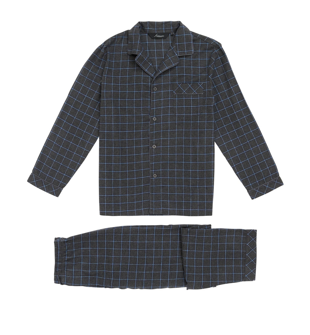 Ambassador Heren Pyjama Oslo Flanel Grijs Blauw Ruit