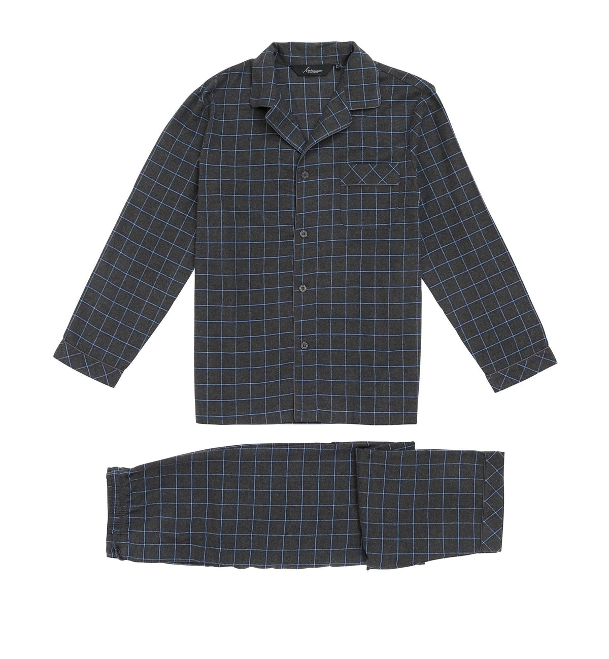 Ambassador Heren Pyjama Oslo Flanel Grijs Blauw Ruit