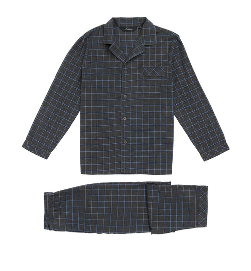 Ambassador Heren Pyjama Oslo Flanel Grijs Blauw Ruit