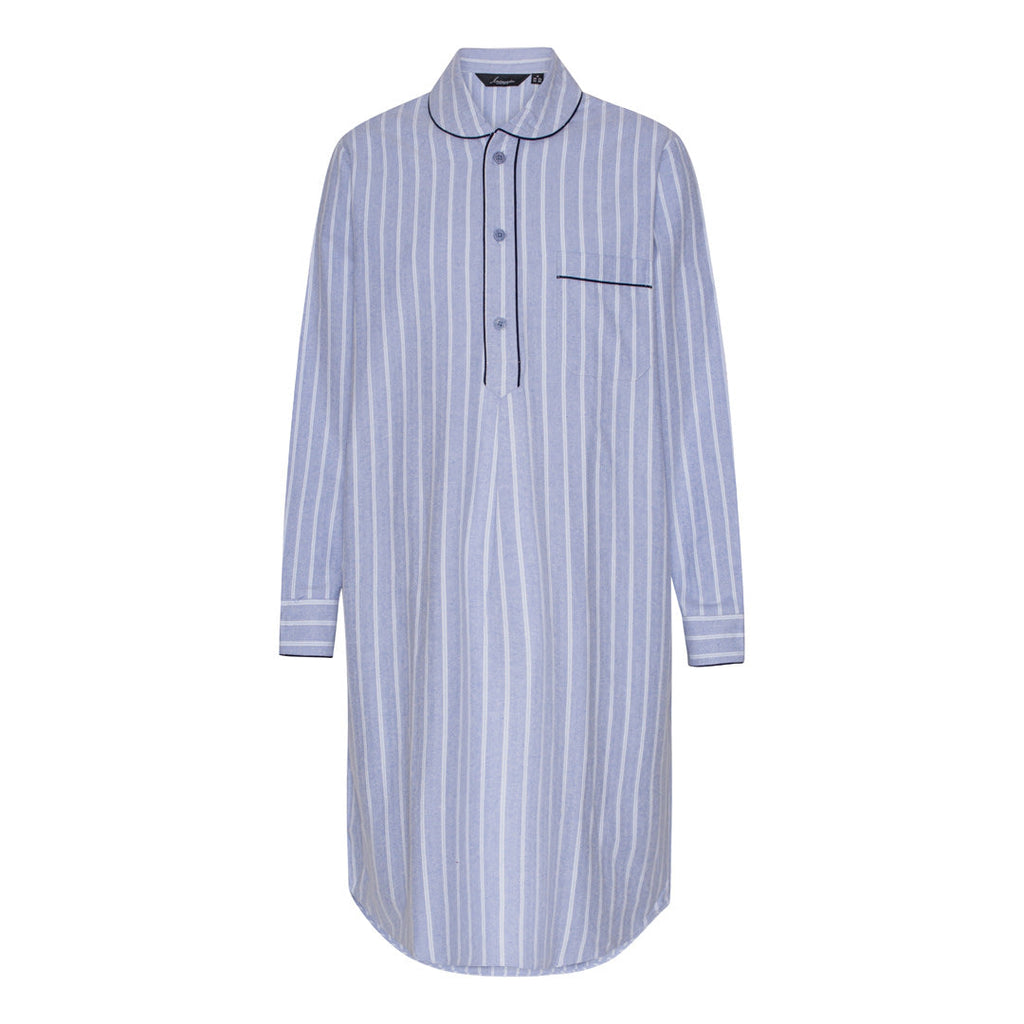 Ambassador Heren Nachthemd Bergen Flanel Blauw Off-white