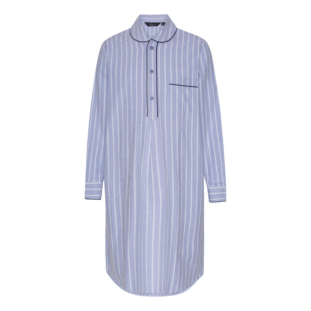 Ambassador Heren Nachthemd Bergen Flanel Blauw Off-white