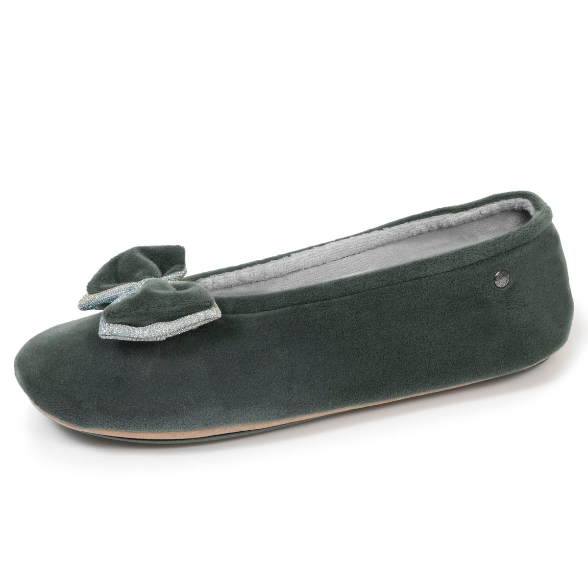 Isotoner Dames Pantoffels Ballerina Dubbele Strik Salie