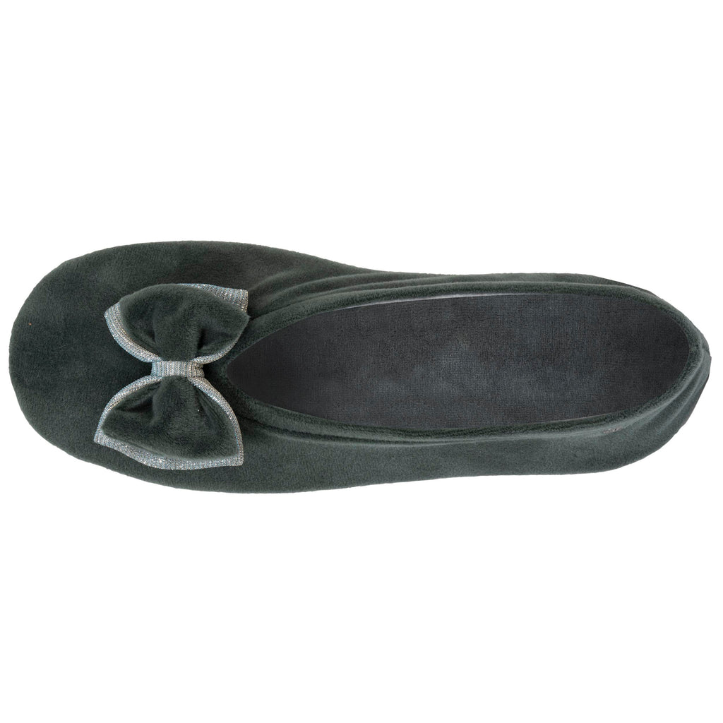 Isotoner Dames Pantoffels Ballerina Dubbele Strik Salie