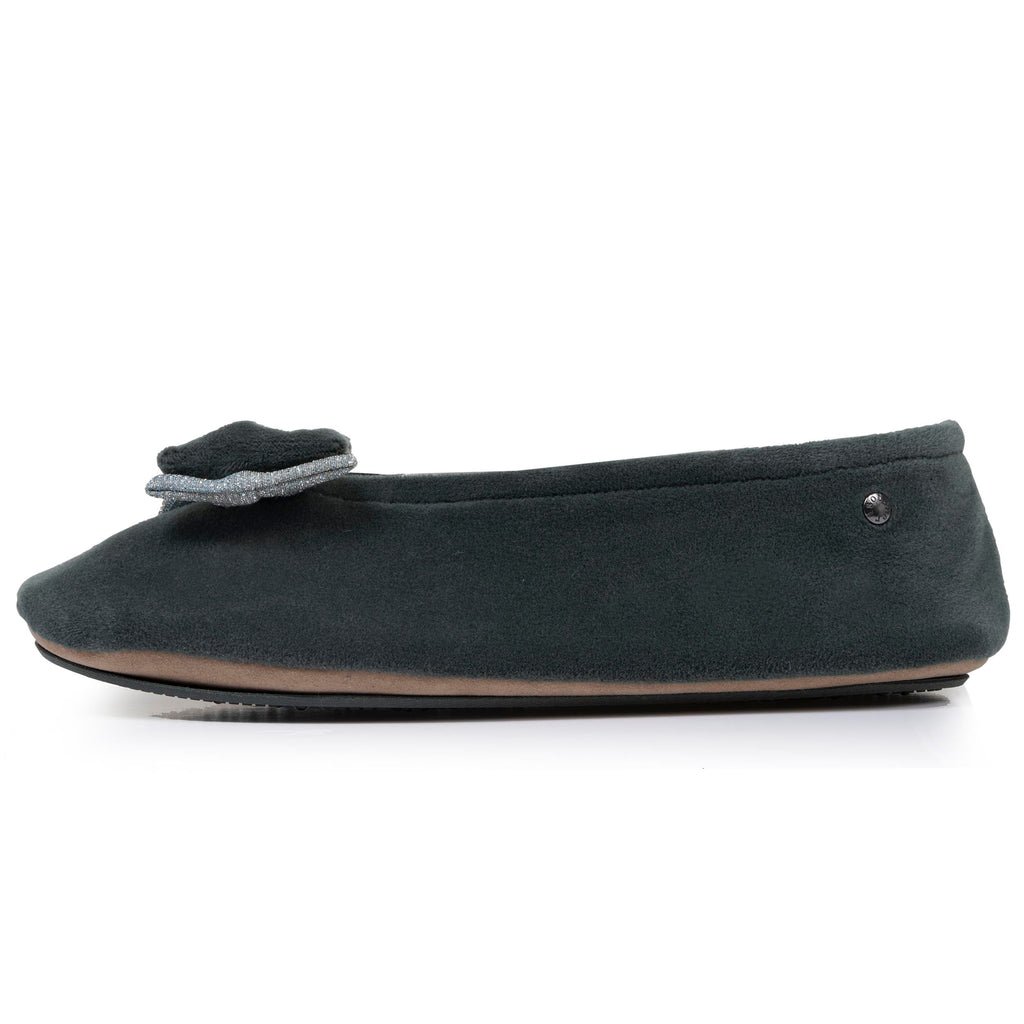 Isotoner Dames Pantoffels Ballerina Dubbele Strik Salie