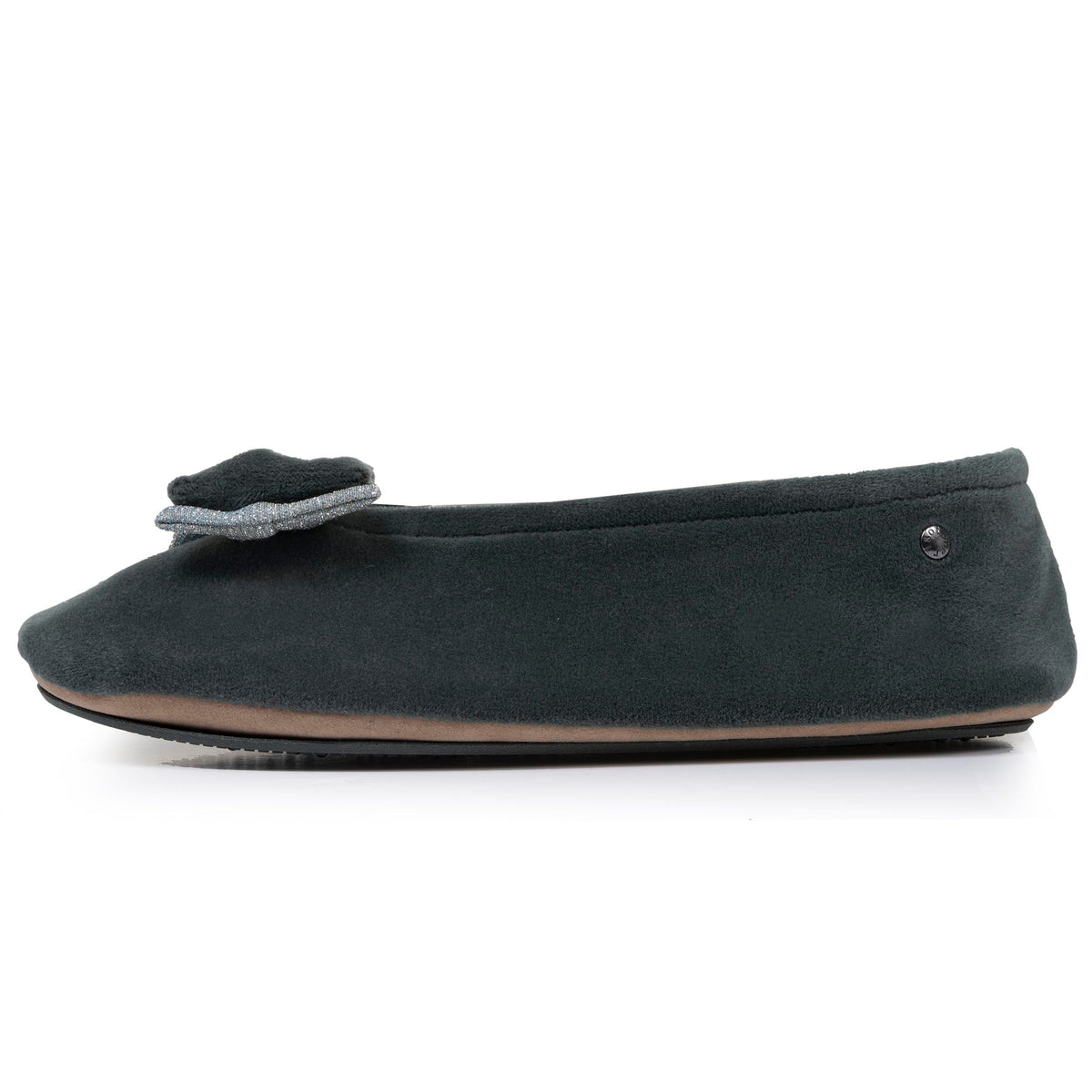 Isotoner Dames Pantoffels Ballerina Dubbele Strik Salie
