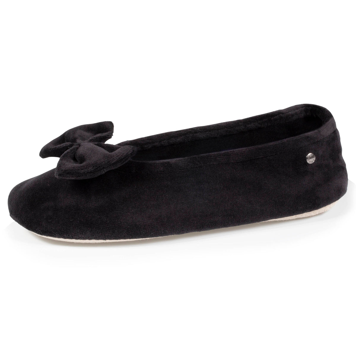 Isotoner Dames Pantoffels Ballerina Grote Strik Zwart