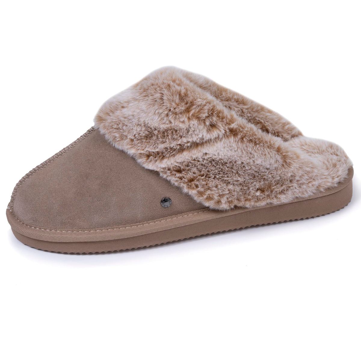 Isotoner Dames Pantoffels Muil Leer Gevoerd Beige