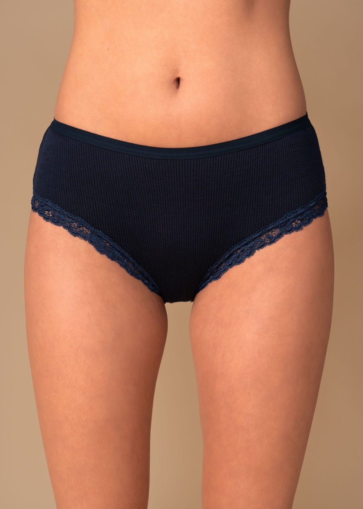 Dames Slip met Kant Wol-Zijde Blue Navy