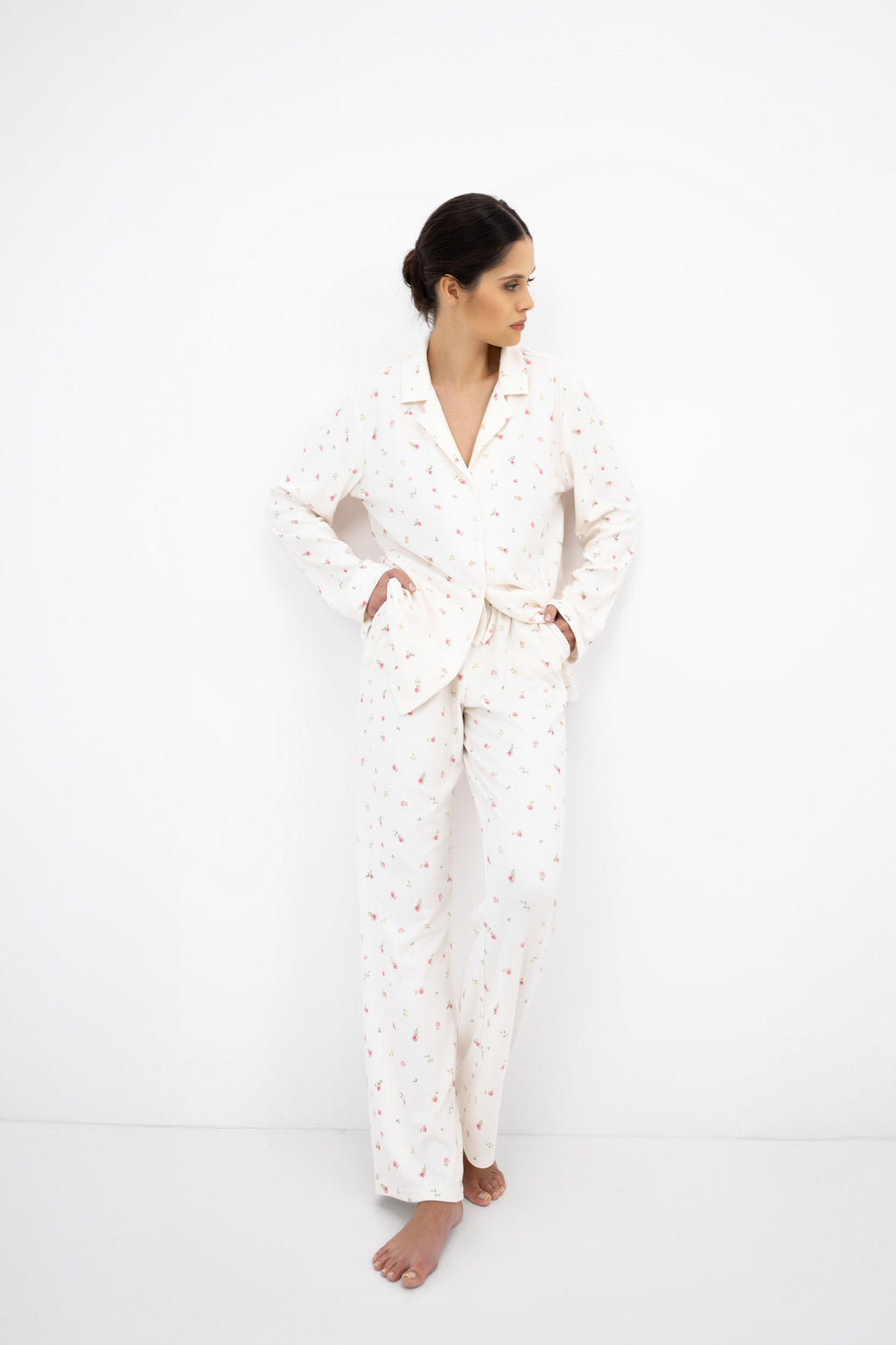 Sensis Pyjama Valerie Crème met Roze Bloemetjes