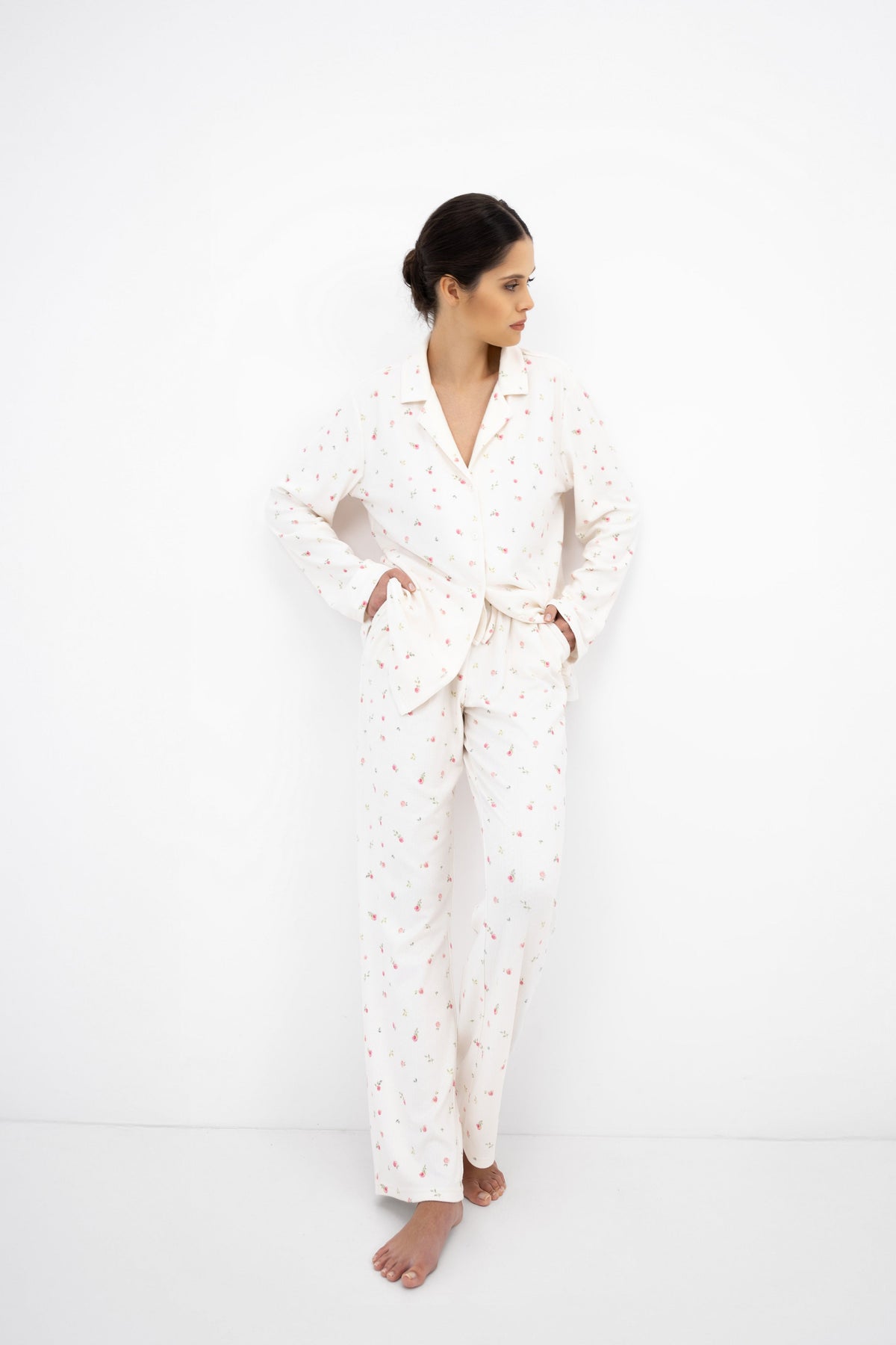 Sensis Pyjama Valerie Crème met Roze Bloemetjes