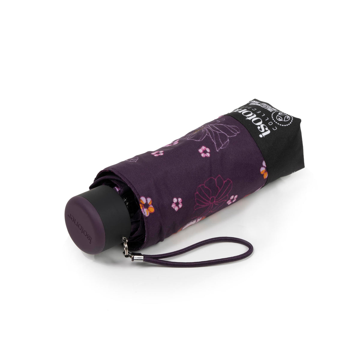 Isotoner Paraplu Mini Slim Aubergine Bloemen